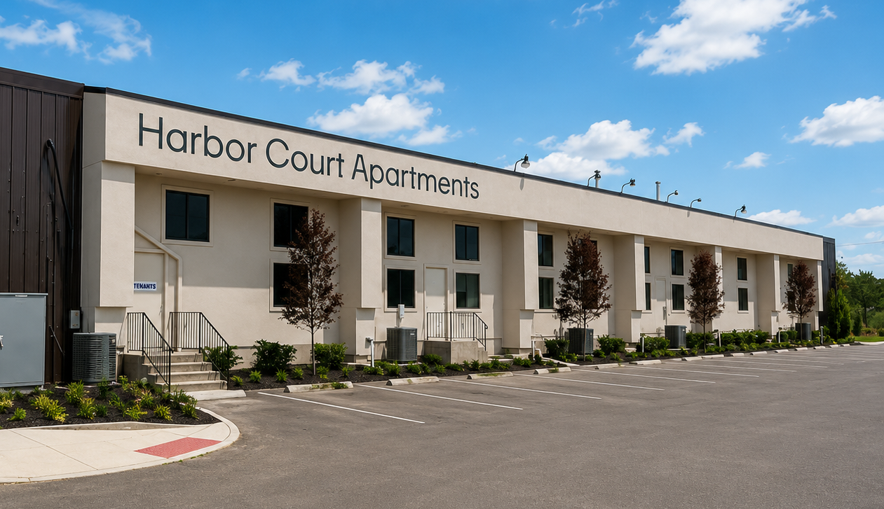 Harbor Court exterior and parking